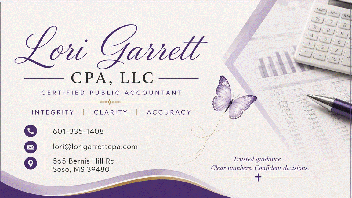 Lori Garrett CPA, LLC business card